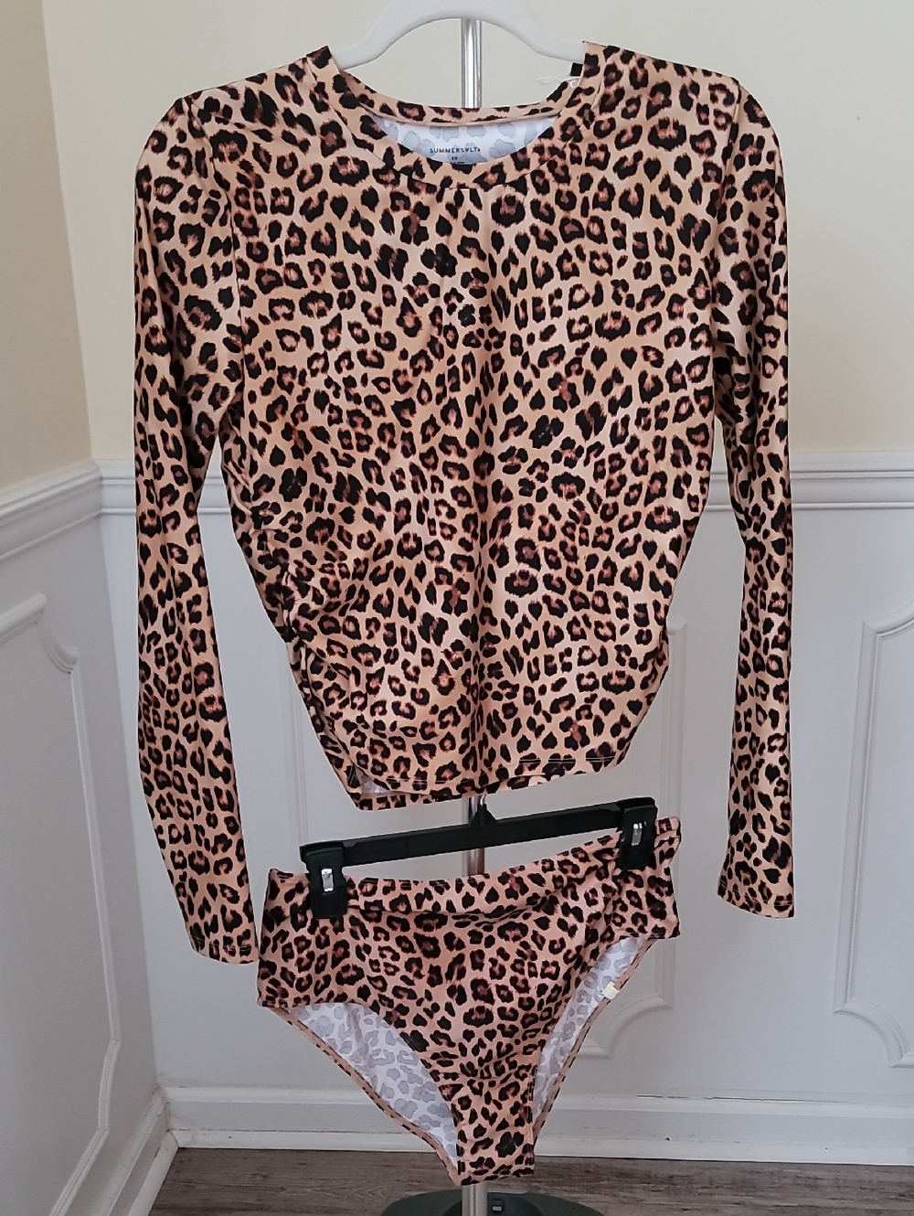 SZ 10 M SUMMERSALT Sunny Day Rash Guard High Leg Mid Rise Bikini Bottom Leopard - Picture 4 of 14